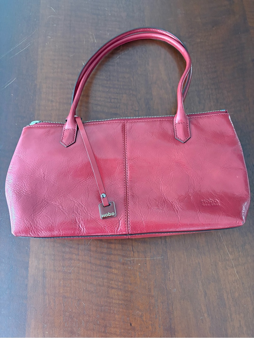 HOBO Red Leather Satchel Purse with Top Zip
